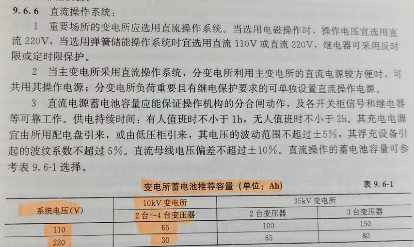 变电所直流操作系统蓄电池推荐容量